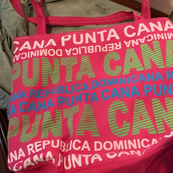 Punta Cana tote bag.  Pink and white.  Large size - Picture 3 of 5